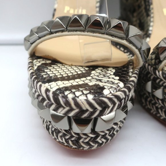 CHRISTIAN LOUBOUTIN CATACLOU STUDDED SNAKE PRINT ESPADRILLE WEDGES SIZE 37 - Picture 5 of 11